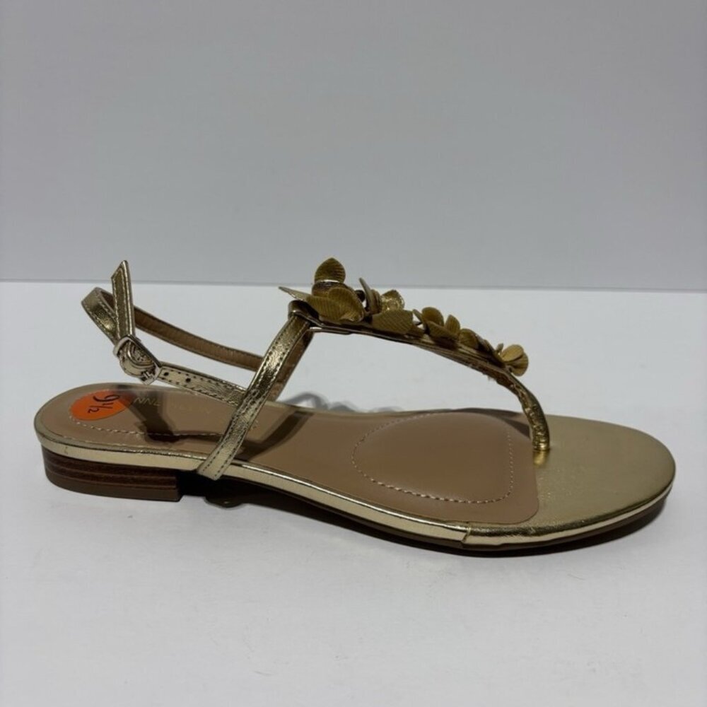 Anne Klein Women’s Flavia Gold T Strap Sandals, Size 9.5 M
